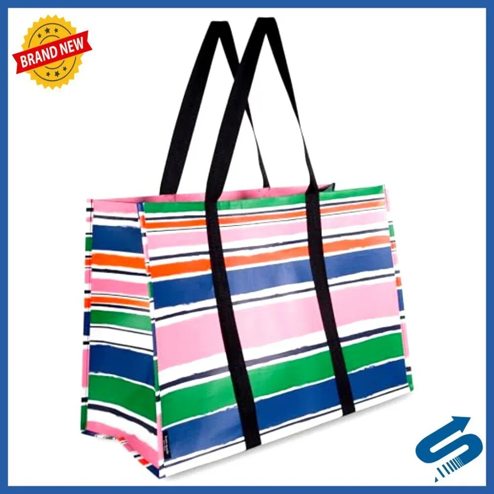 Large Reusable Grocery Tote Bag Oversized Collapsible Striped Shopping Bag
